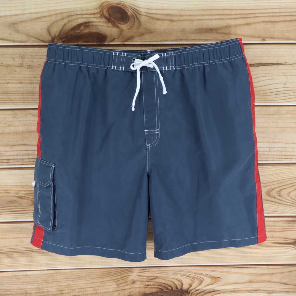True Nation Swim Trunks w/ Liner Mens XL Blue Red Stripes Pockets‎ Stretch Waist